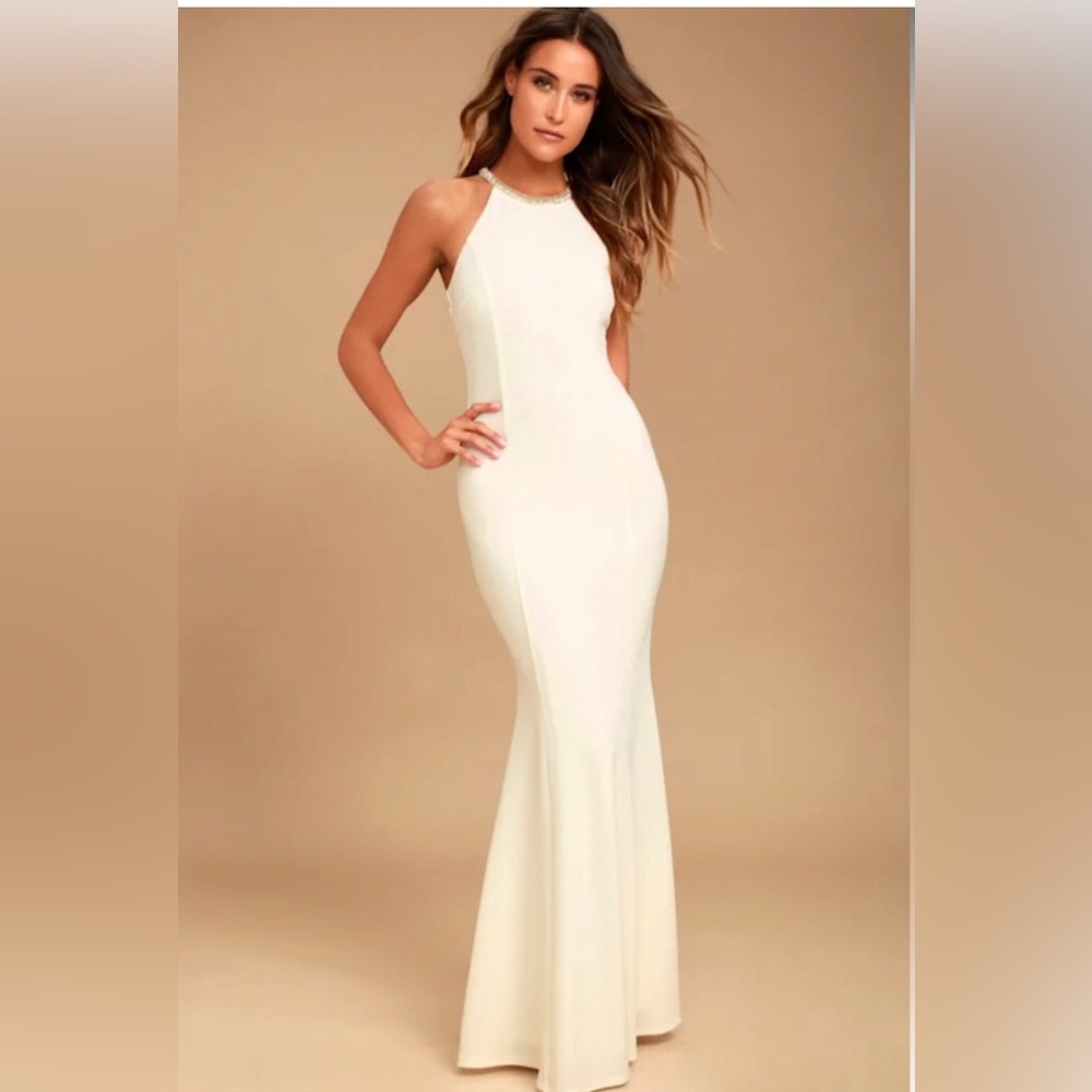 NWT Lulu's Cream Halter Maxi Dress